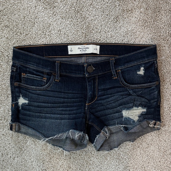 Abercrombie & Fitch Pants - Abercrombie & Fitch Dark Blue Distressed Roll-Cuff Denim Shorts